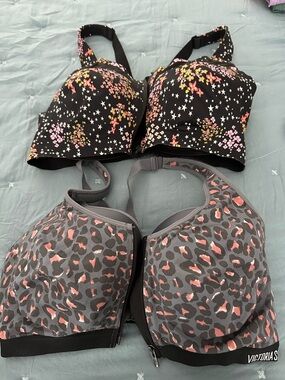 Victoria's Secret Black Floral & Gray Leopard Front-Zip Bras